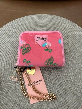 Juicy Couture Pink Velvet Heart Wallet with Gold Chain